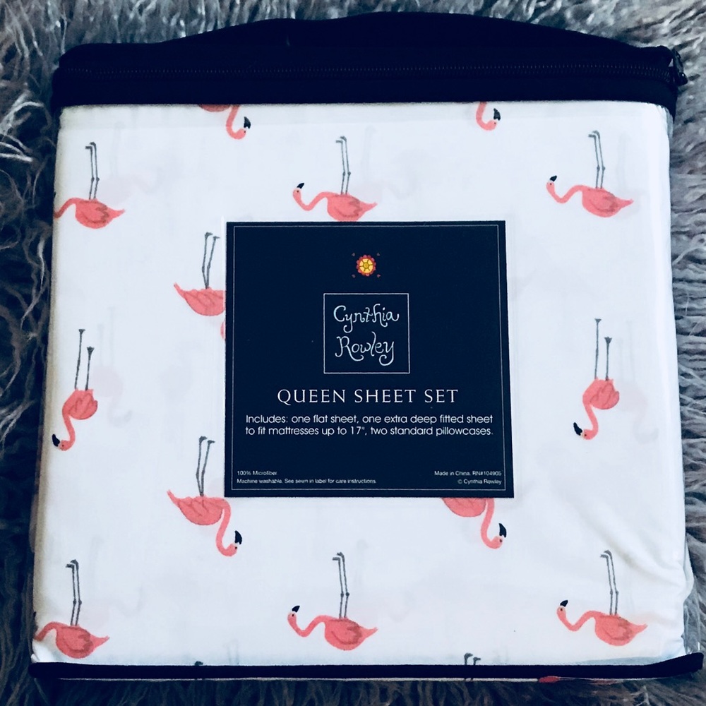 Cynthia Rowley White & Pink Flamingo Queen Sheets - Picture 5 of 8